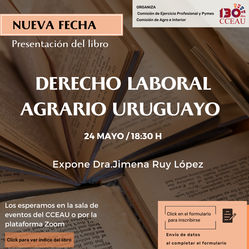 24 de mayo: Presentación del libro-                                            Derecho Laboral Agrario Uruguayo